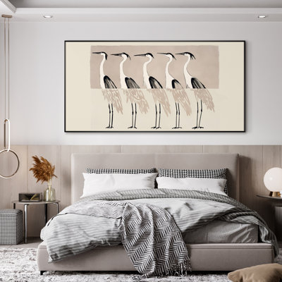 Reproduction d'art très grand abstrait à motif d'oiseaux abstraits - autruche, style nordique, décoration moderne pour le salon ou la chambre à coucher, assemblage requis