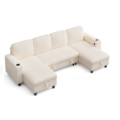 Sherry 106“  Upholstered Modular U-Shape Modular Sectional with Storage, Charging & Cup Holders