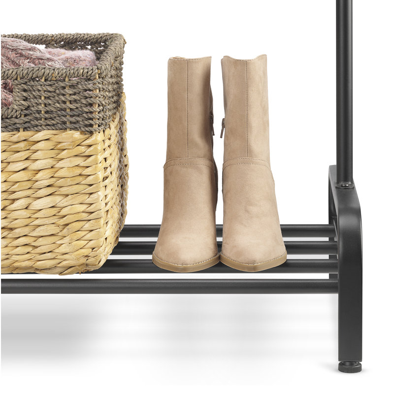 Whitmor Black Steel Garment Rack with Shelf and Anti-Slip Stoppers