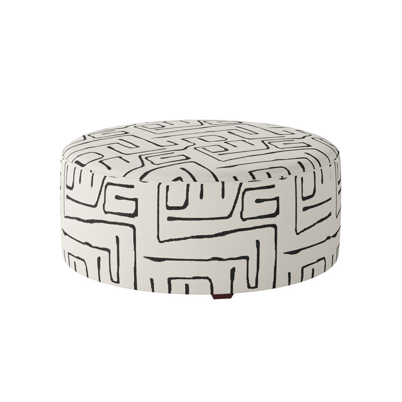 Weigand 39" Wide Round Abstract Cocktail Ottoman, Fossil Ebony Revolution Performance Fabrics