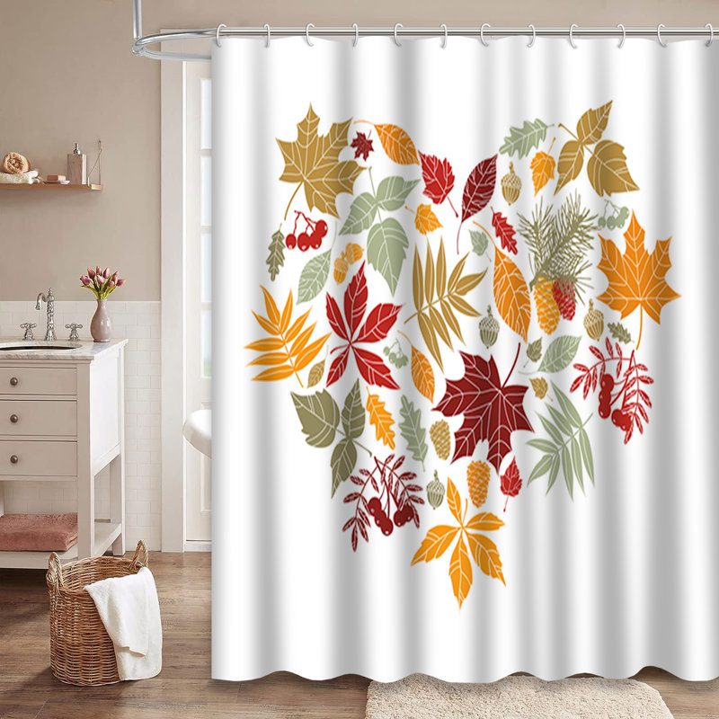 Rideau de douche en forme de cœur avec 12 crochets Autumn Leaves, L 72 po x l 72 po