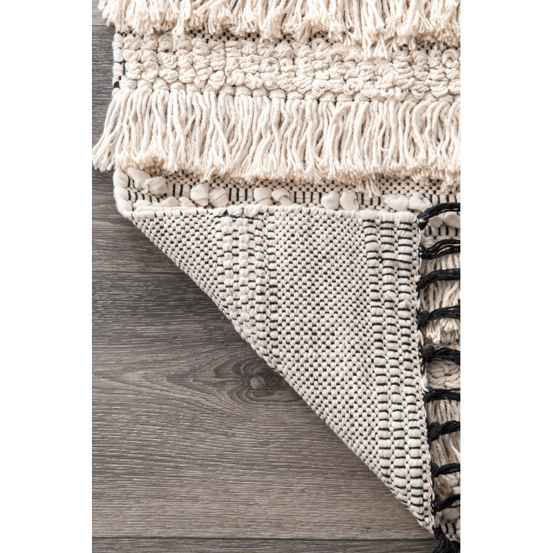 Tapis beige en coton fait à la main Aveera, Rectangulaire 3 pi x 5 pi