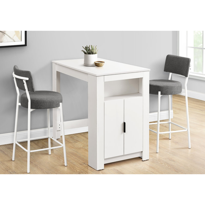 48" Rectangular Small Kitchen Counter Height Dining Table, White Laminate With Storage, Chic Appearance And Modern Style