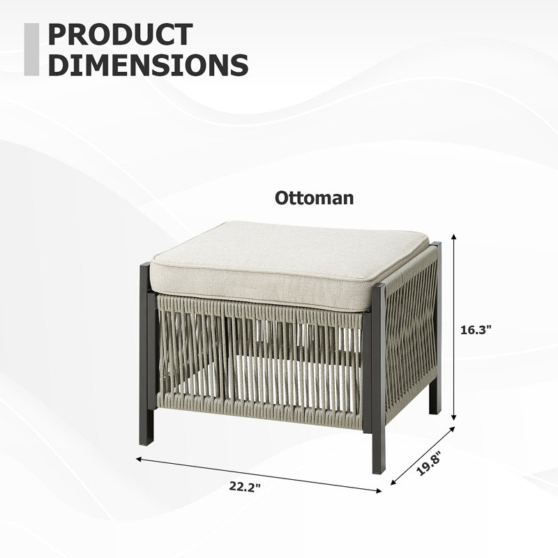 Ensemble de 2 repose-pieds d'extérieur en osier PE avec coussin pour la cour ou la terrasse, Beige