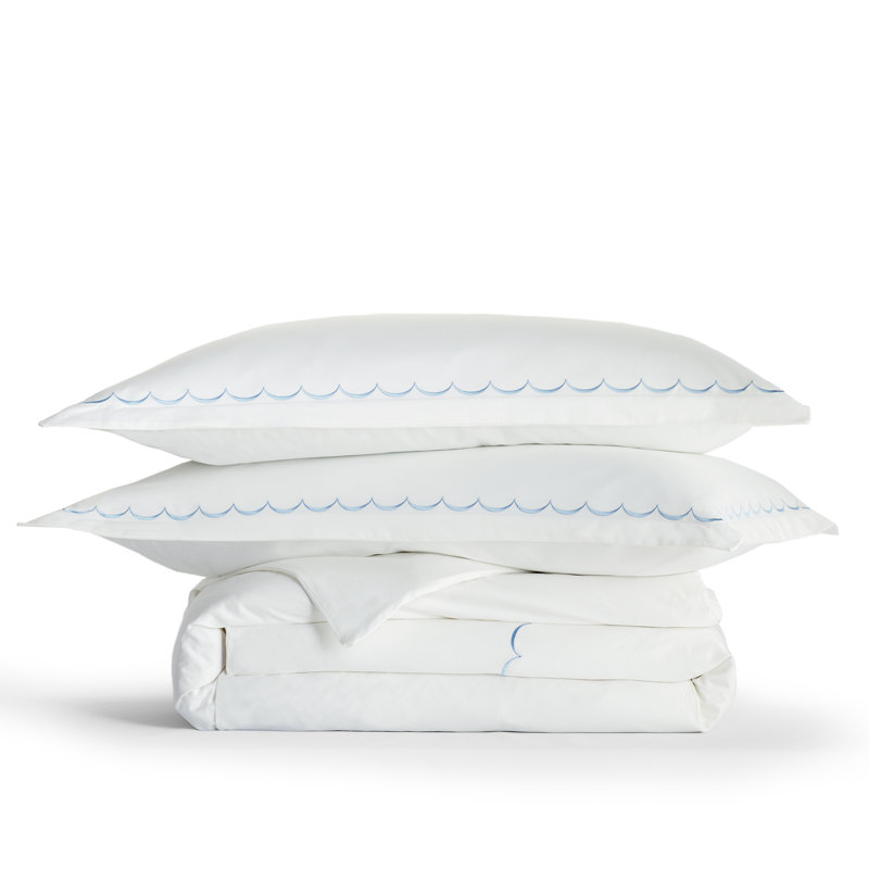 Brazier Sateen Duvet Cover, Queen Duvet Cover + 2 Standard Shams, Blue/White