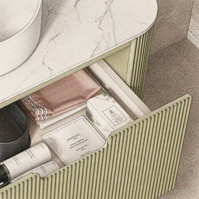 Meuble mural de 36 po (91 cm) avec comptoir et tiroir en marbre artificiel, sans lavabo ni robinetterie.