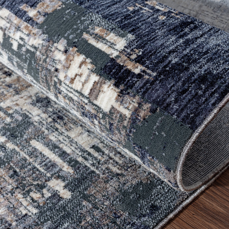 4 Abstract Area Rug in Charcoal/Beige, Rectangle 8'6" x 11'6"