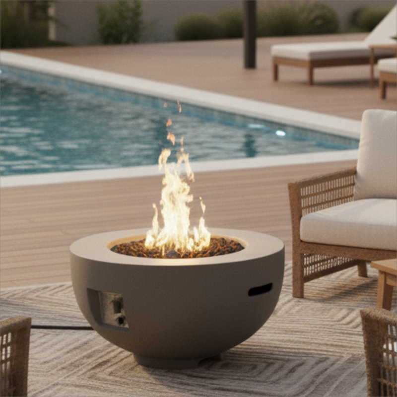 Table de foyer d'extérieur ronde, bol de foyer de 40 000 BTU, foyer au propane avec pierres de lave gratuites, housse de pluie et couvercle de brûleur pour patio, jardin, terrasse