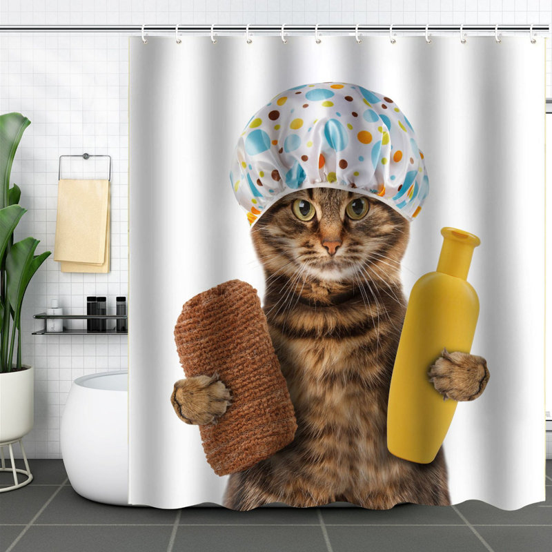 Drôle de rideau de douche Funny Animal, Chat blanc