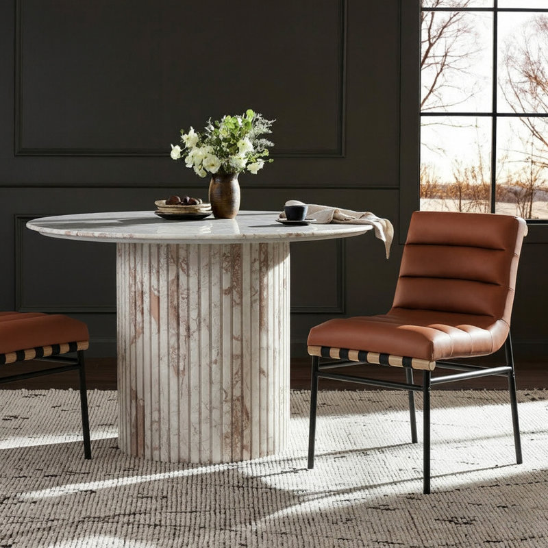 Chaise de salle à manger Vincentas, Cuir cognac végétalien