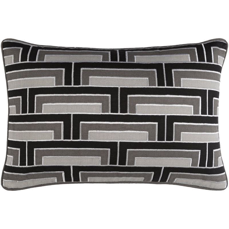 Appliqued Linen Throw Pillow, Cobalt/Mint/Gray/Ivory