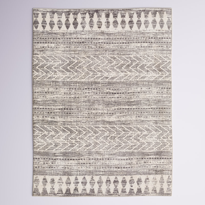 Tapis gris tissé à la machine Shyann, Rectangle 6 pi 7 po x 9 pi