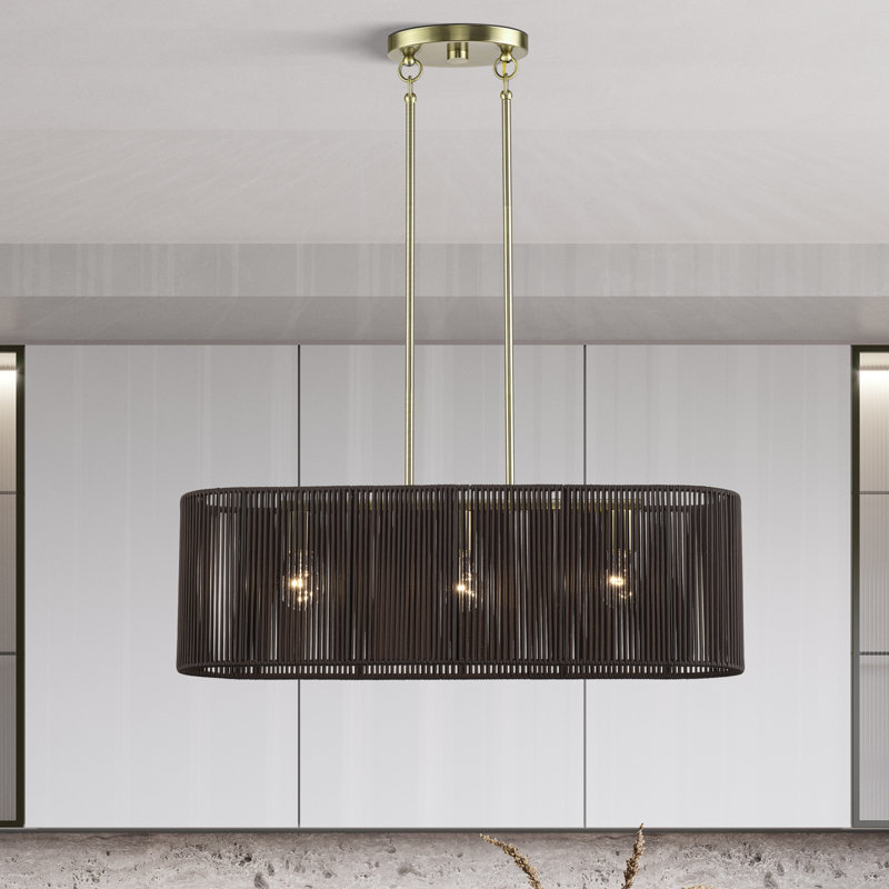 Acordia 3 Light Antique Brass Medium Linear Chandelier, 3, Antique Brass