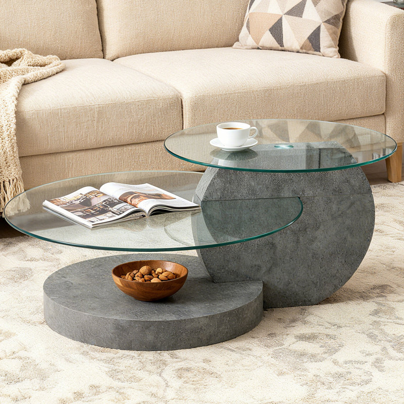 Table basse à deux niveaux en verre trempé transparent, Gris