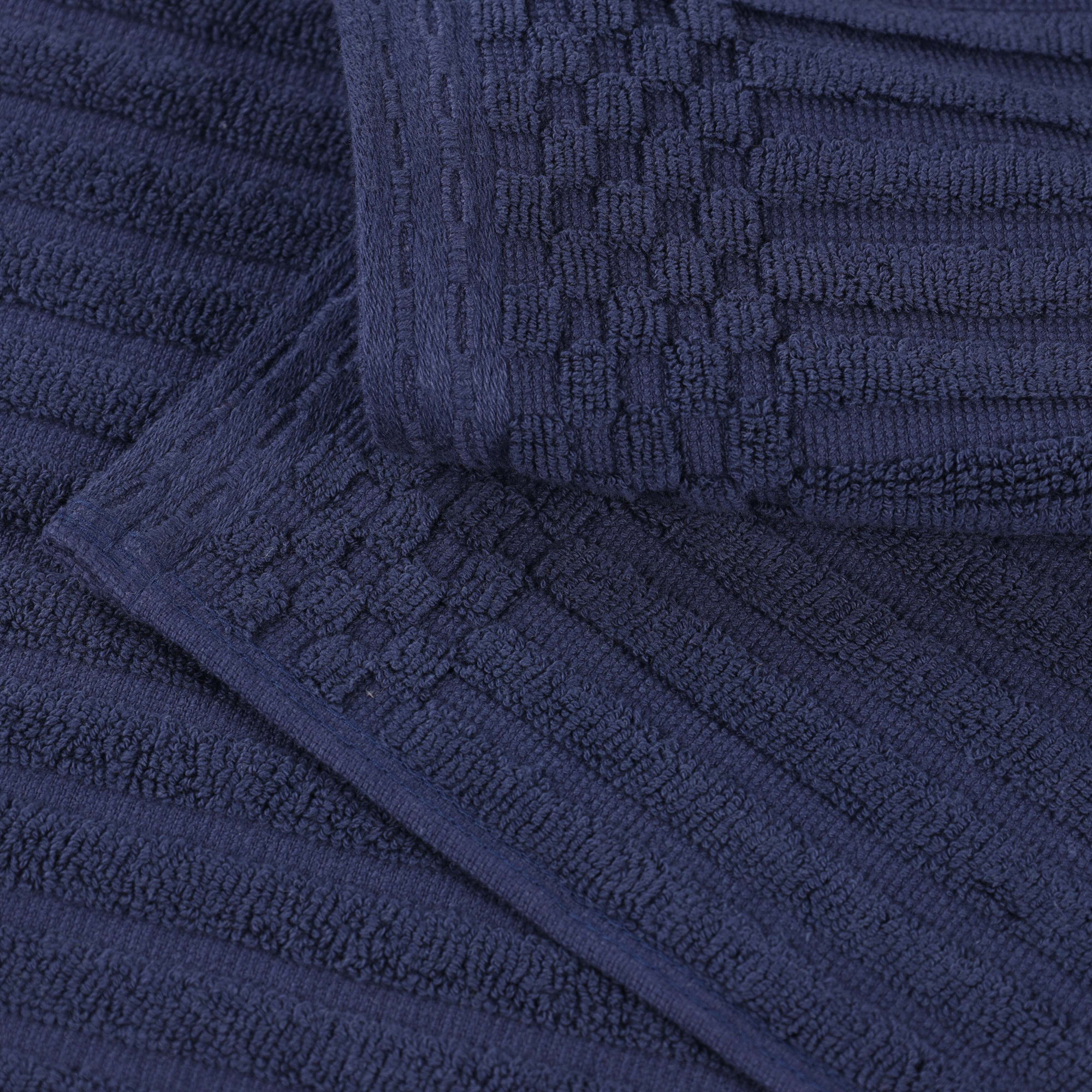 Ribbed Cotton Absorbent Heavy Hand and Bath Towel Set, Navy Blue