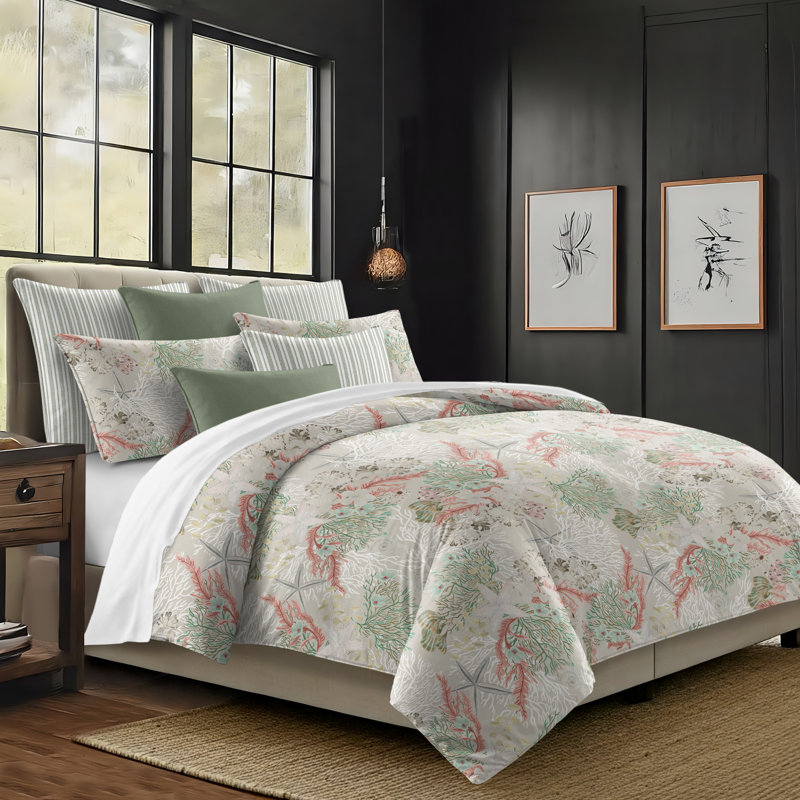 Under The Sea Coral Cotton Duvet Cover Set, King Duvet Cover + 7 Additional Pieces