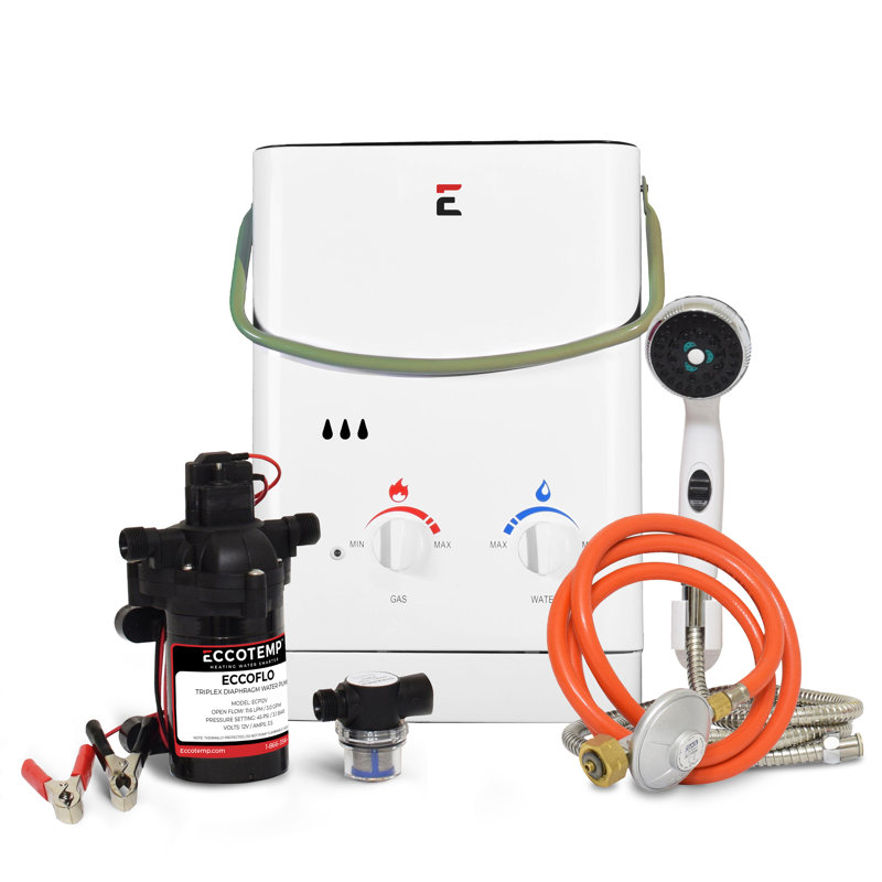 Temperature Controlled Portable Steel Tankless Water Heater Outdoor Shower with Detachable Shower Head and Footwash Spout