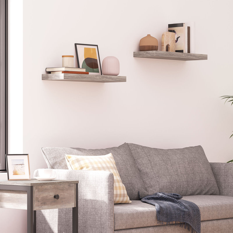 Kayleah 2 Piece Floating Shelf, 1.5" H x 23.6" W x 7.9" D, Greige
