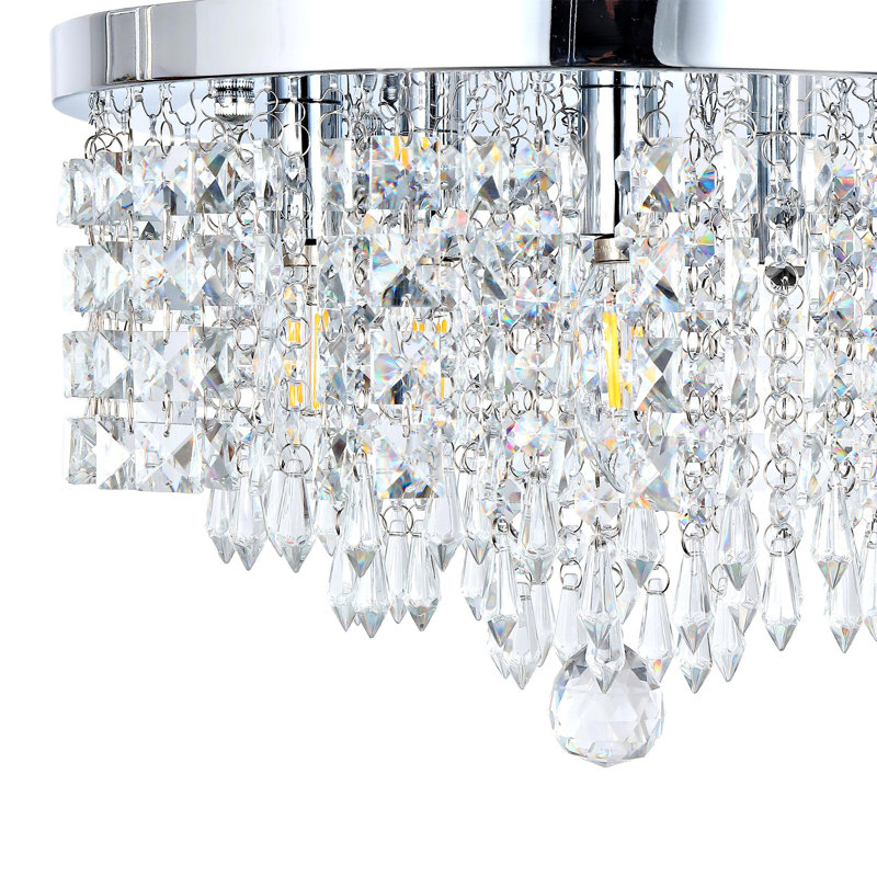 15" 5-light Glam Crystal Flush Mount Chandelier, Chrome