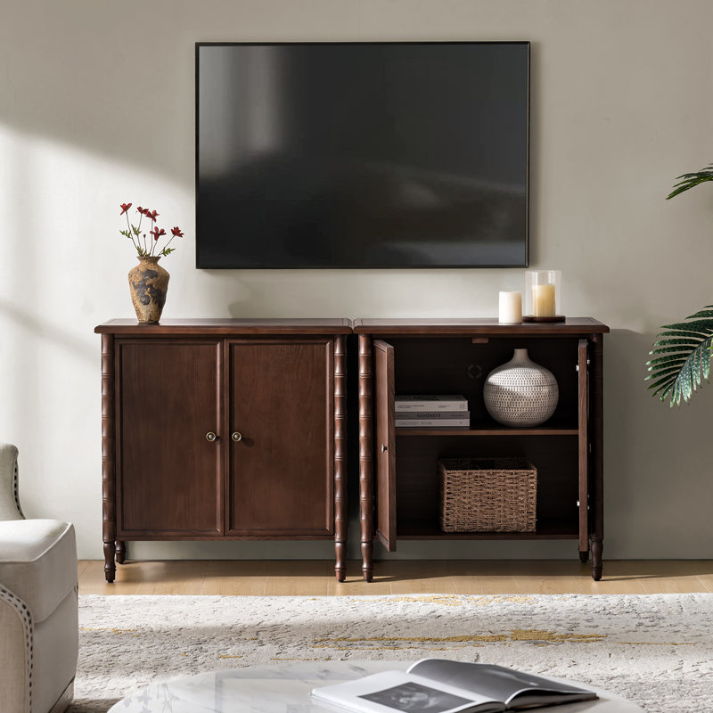 Lucious Transitional 32''W 2-Door Transitional Storage Curved Cabinet with Classic Spindle Legs and Cable Management, Walnut