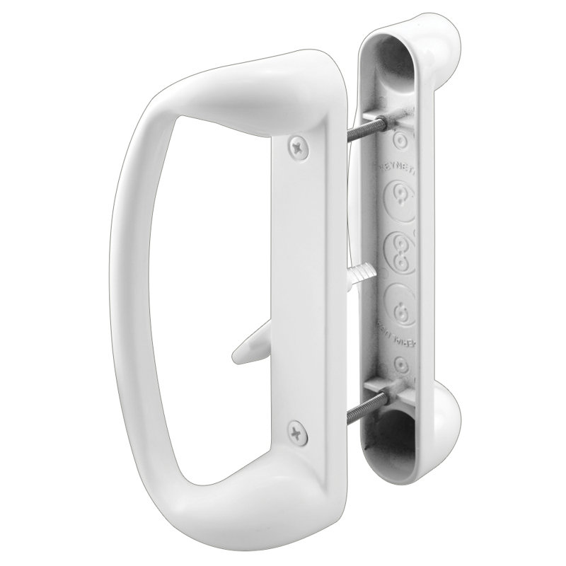 Ensemble de poignées de porte en verre Prime-Line - Remplacez rapidement et facilement les poignées de porte anciennes ou endommagées - peint en blanc moulé sous pression, de type mortaise / crochet, s'adapte à un espacement des trous de 3-15 / 16 po