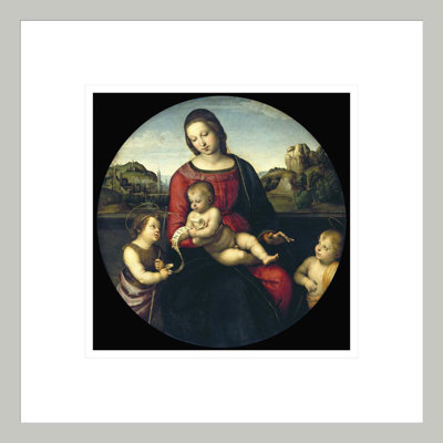 Tondo de la Vierge et de l'enfant avec Jean-Baptiste et un garçon sacré (La Madone Terrranuova) par Raphael, impression giclée encadrée