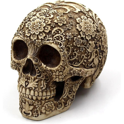 Décoration réaliste de crâne d'Halloween - tête de squelette grandeur nature pour intérieur et extérieur, statue de crâne en plastique durable pour maison hantée, fête, cadeau