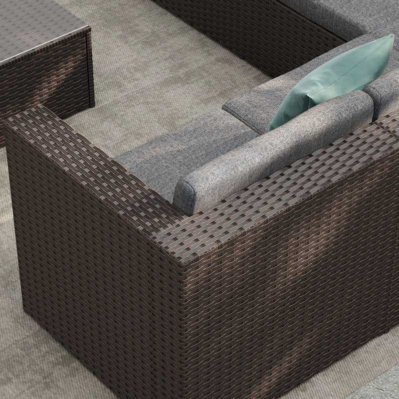 10-person Seat U-shaped Outdoor Sectional Set, Brown