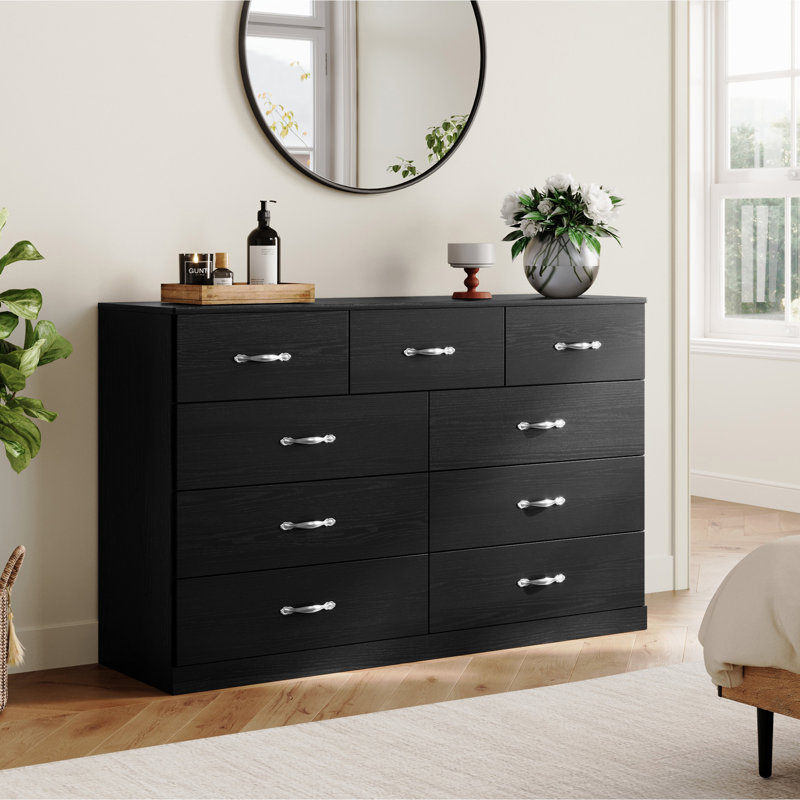 Commode 9 tiroirs l 53 po, Noir