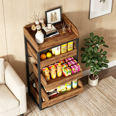 46.06” Tall 5-Tier Rustic Brown Pull-Out Fruit Vegetable & Snack Storage Rack For Pantry, Kitchen, Living Room