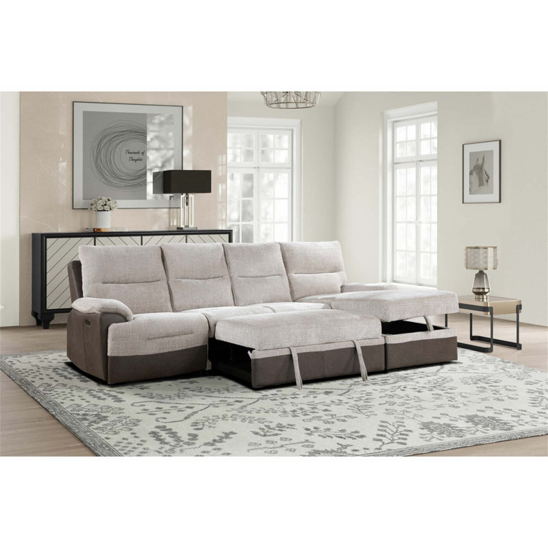 Kia Beige/Brown Sectional With Po And Usb