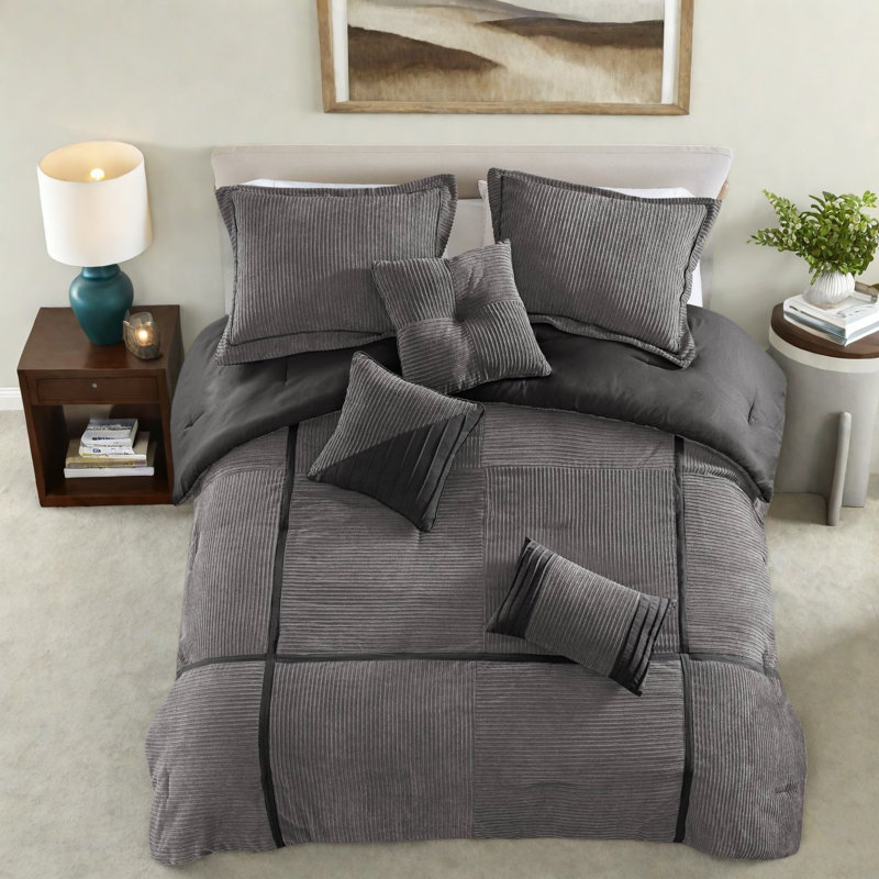 Ensembles de literie en micro velours côtelé gris de luxe, très grand, style chalet moderne