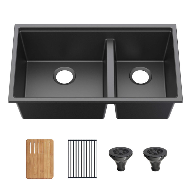 33'' L Undermount Double Bowl Quartz Composite Kitchen Sink