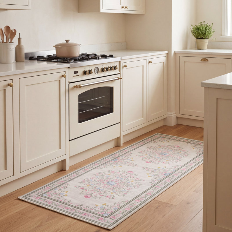 Laura Ashley Washable Printed Velvet Rug, 2'2" x 5', Ivory
