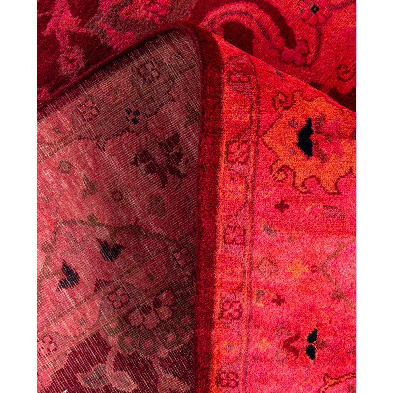 Tapis rose en laine noué à la main Chi 4 pi 2 po x 5 pi 10 po Chi