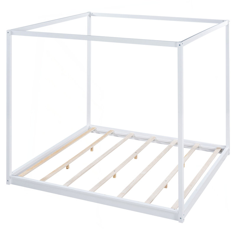Lit plateforme à baldaquin avec pieds de support, White