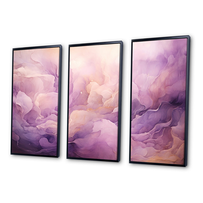 «Tuba Terrain Mountainous Mauve», ensemble d'art mural sur toile à l'encre liquide, Cadre flottant noir