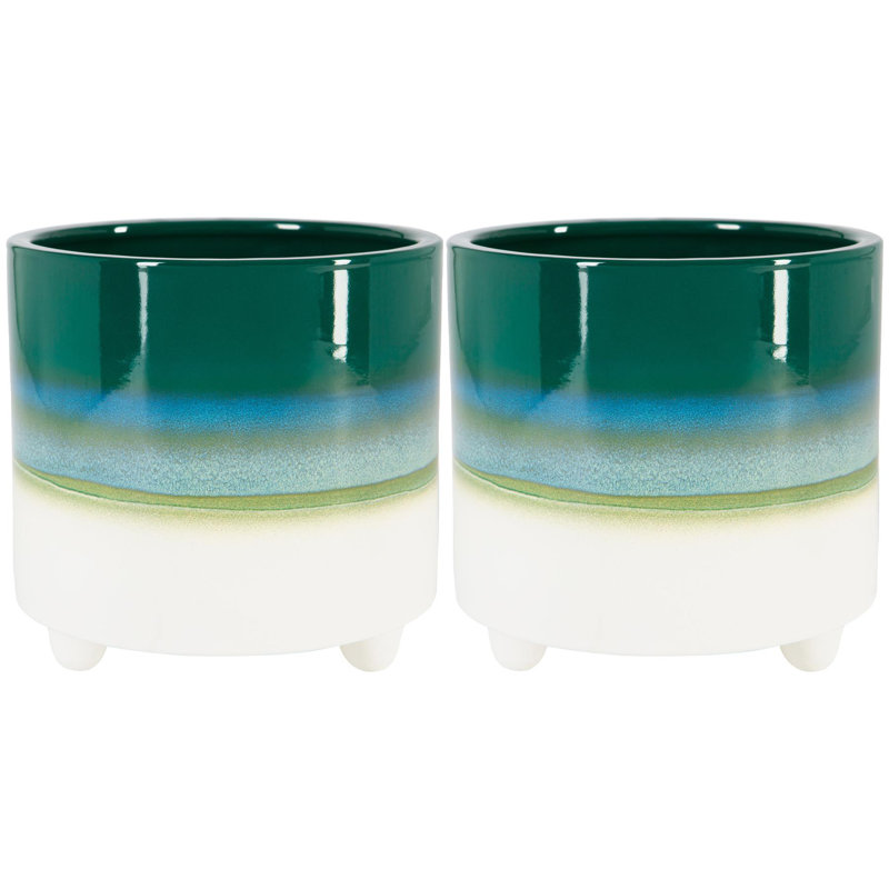 Ceramic Pot Planter, 17.5cm H x 18cm W x 18cm D, Green