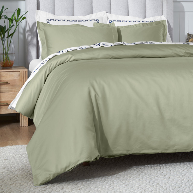 Ensemble de housse de couette de luxe en coton égyptien certifié 650 fils Luxury, Sauge
