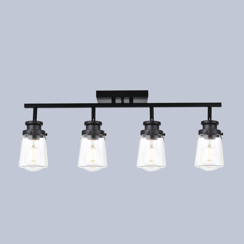 Lighting Track Light, Modern Fixed Rail Lighting With Clear Glass Shade, 4-Light Kitchen Ceiling Light In Black Finished.