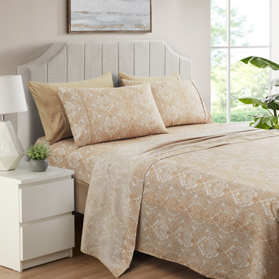 Pointehaven Primavera 200 スレッド カウント プリント パーケール 4 ピースシーツセット キング 200P-K-Cedar［並行輸入品］ Pointehaven 200 Thread Count Percale Sheet Set, Queen, Primavera