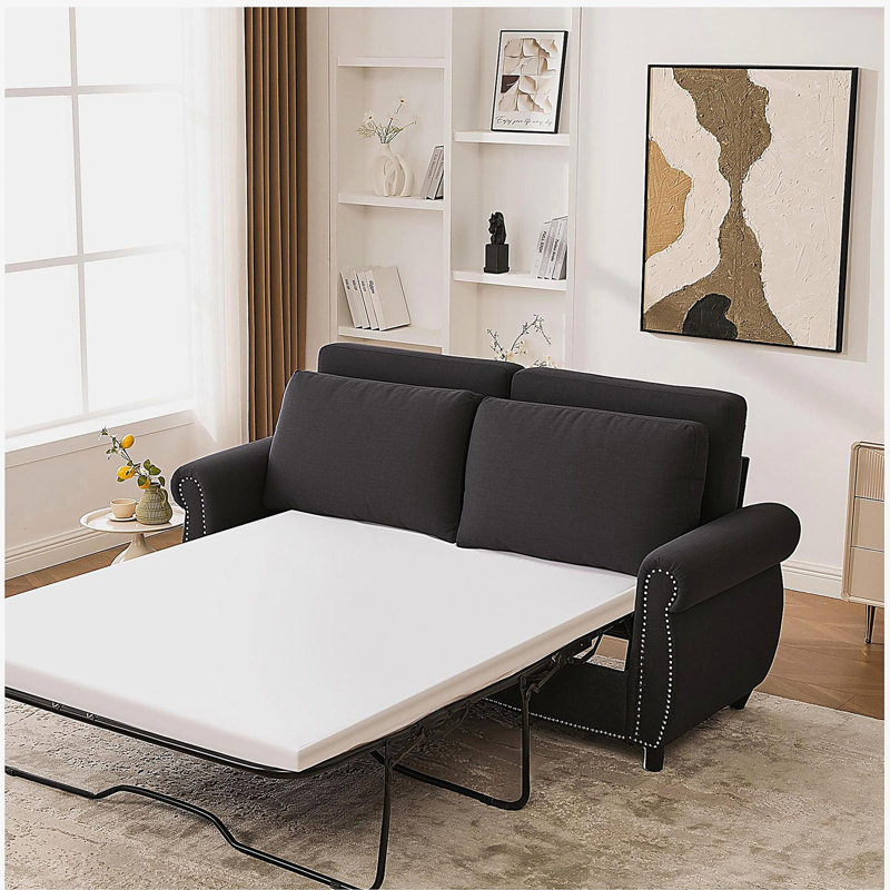 Sleeper Sofa Bed, Pull Out Couch with Mattress, 74'' 2 Seater Upholstery Sectional Couches, Modern Linen Convertible Sofa, Living Room Furniture for Small Spaces, Apartment, Studio,Dark Gray