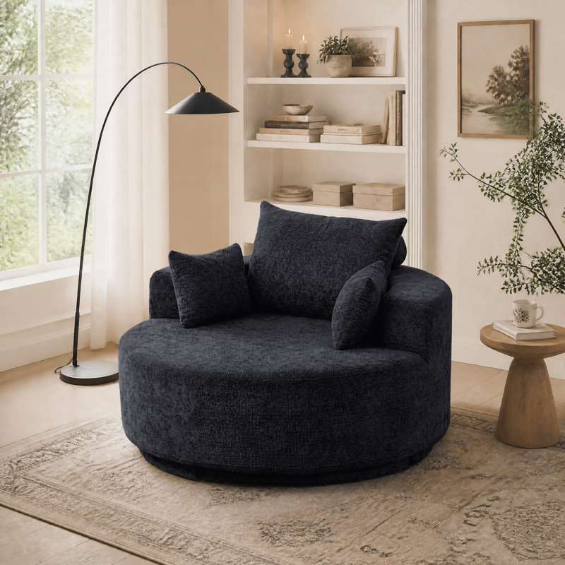 Fauteuil rond à compression de 55 po avec dossier rembourré et assise profonde, Black