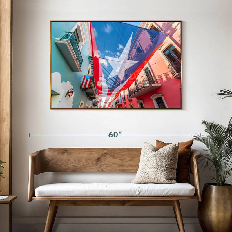 Drapeau de rue de Porto Rico, 46 po x 31 po, Cadre flottant doré