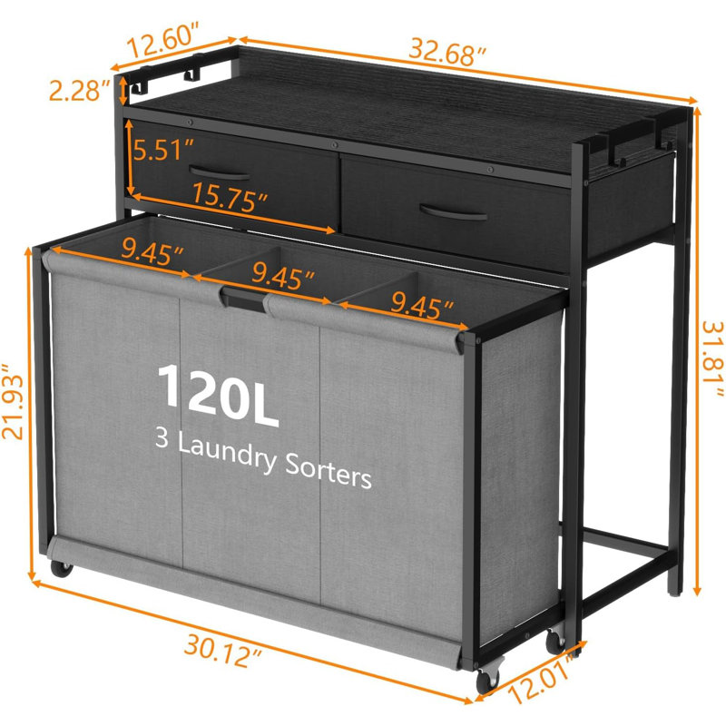 Laundry Sorter with 3 Section Compartment