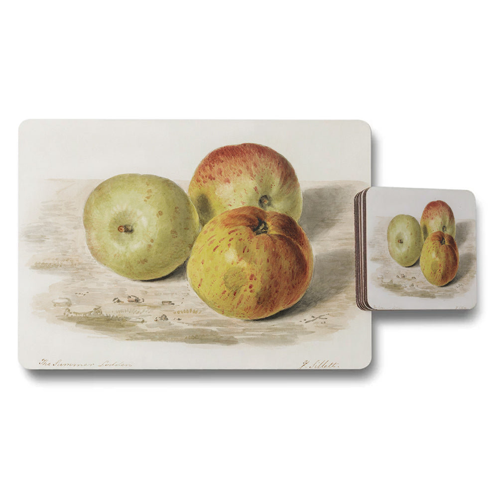 Fruit Still Life Placemat and Coaster Set with Apples