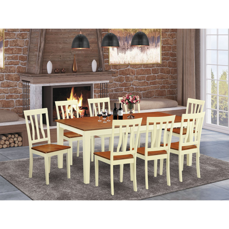 L'ensemble de mobilier de salle à manger 9 pièces comprend une table de cuisine rectangulaire avec rallonge papillon et 8 chaises de salle à manger, babeurre et cerise