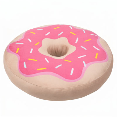 Knit Donut Pillow - Soft Plush Decorative Throw Cushion with Sprinkles for Kids Room, Teen Decor, or Fun Home Accent