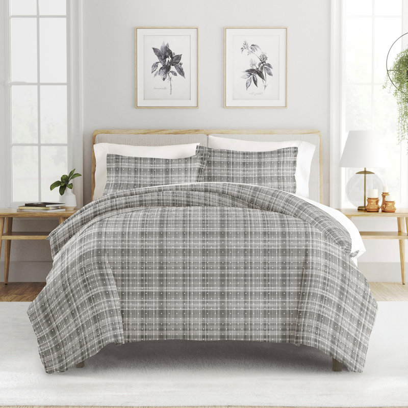 Ensemble de housse de couette à pois Simply Soft, Gris, Housse de couette pour grand lit + 2 taies décora