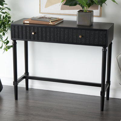 Cole And Grey Wood Handmade 2 Drawer Living Room Black Console Table With Gold Handles